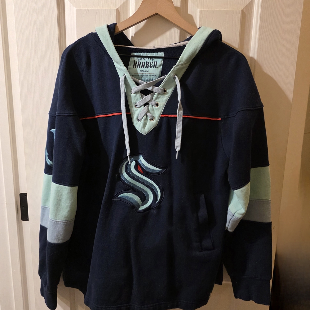 Men's Navy Hooded Lace-Up Sweater with Mint Accents